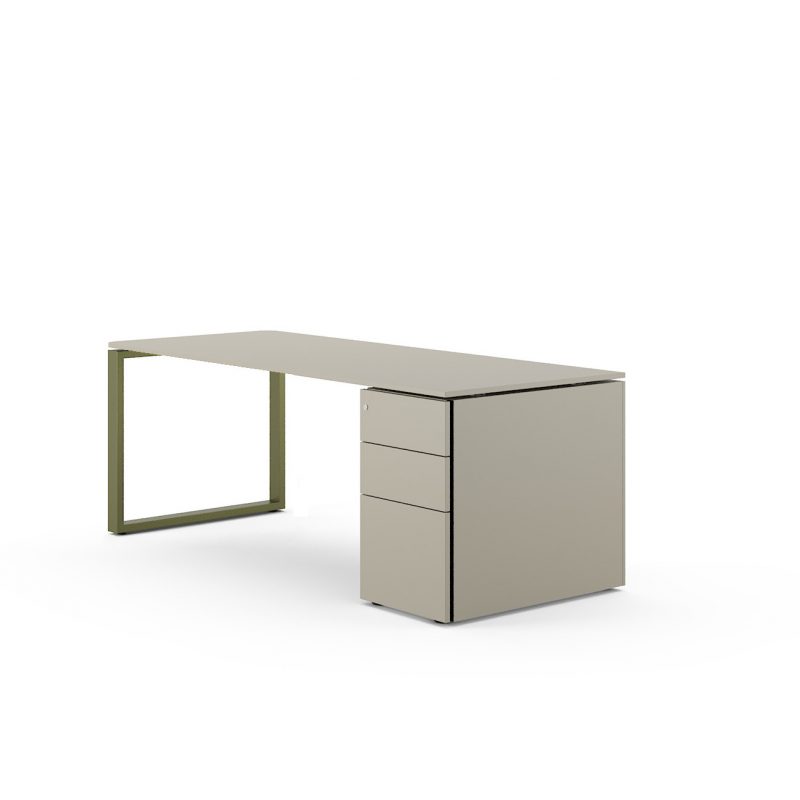 Schreibtisch-mit-Unterbaucontainer-Loopy-Gestell-Olive