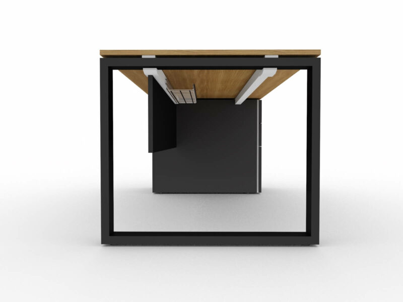 Schreibtisch-mit-Unterbaucontainer-Loopy-mit Zubehoer-Knieraumblende-Kabeldurchlass-Kabelkorb