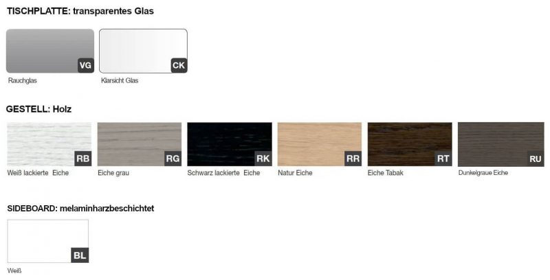 Glasschreibtisch Rail mit Sideboard Farben