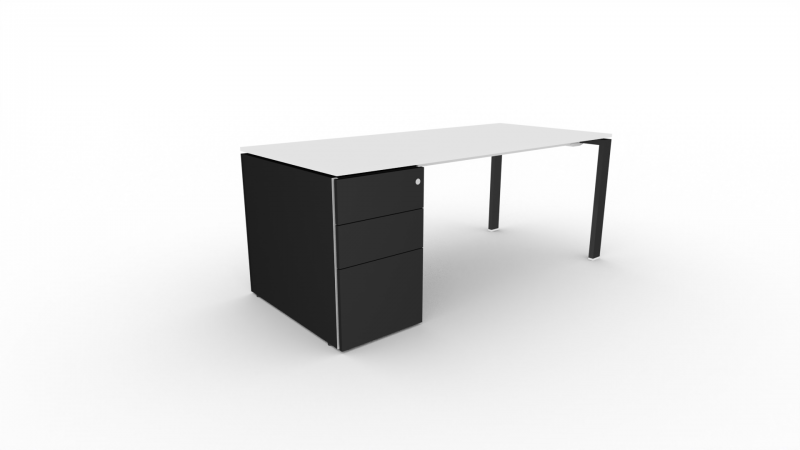 Schreibtisch mit Container GLIDER_schwarz-Weiß