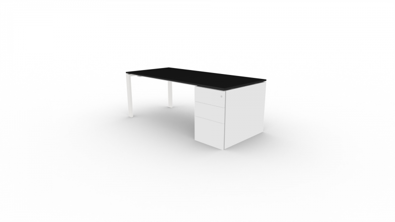 Schreibtisch mit Container GLIDER_weiß_schwarz