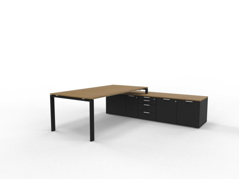 Schreibtisch-mit-Sideboard-Glider-Nussbaum-Schwarz