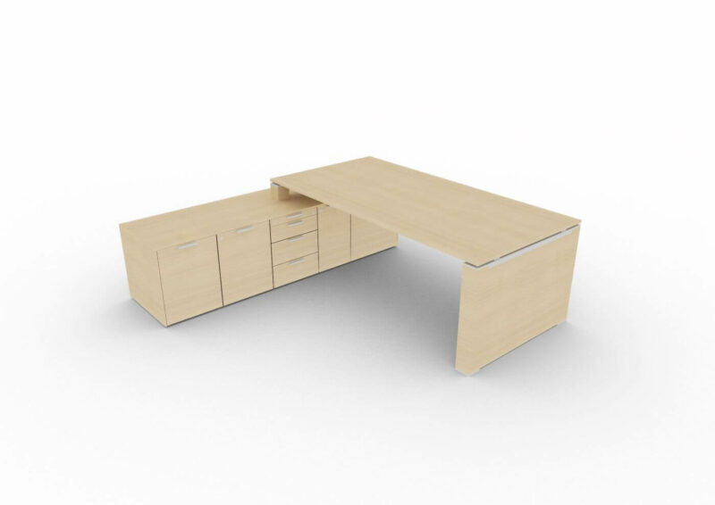 Schreibtisch-mit-Sideboard-und-Wangengestell-Eiche