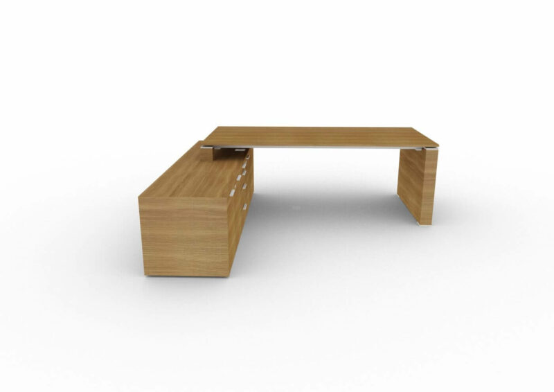 Schreibtisch-mit-Sideboard-und-Wangengestell-Nussbaum