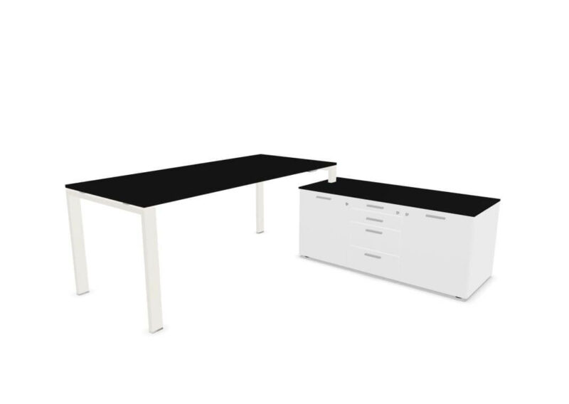 Schreibtisch-mit-kleinem-Sideboard-Weiss-Schwarz