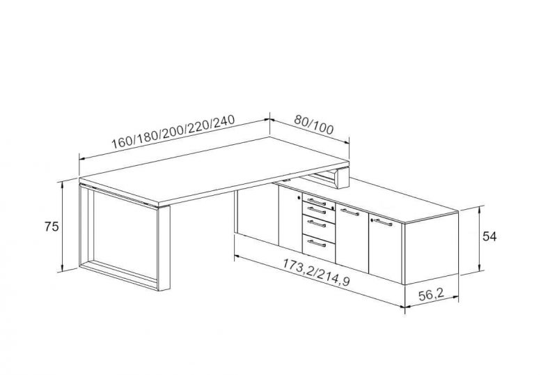 Schreibtisch mit Sideboard Arche Abmessungen