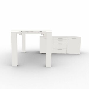 Schreibtisch-Jet Evo-mit-kleinem-Sideboard-Glasplatte-Weiss