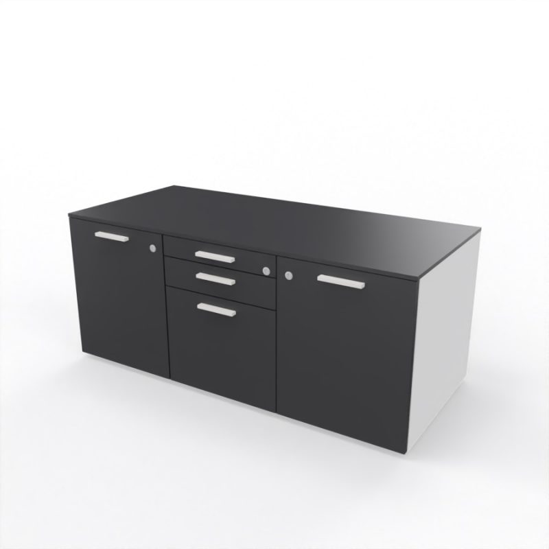 sideboard-mit-3-schubladen-2-tueren-schwarz-top-tiangrau-korpus-weiss