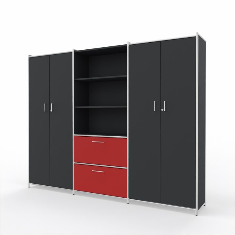bueroschrank-2-tueren-2schubfaecher-5oh-anthrazit-anthrazit-rot