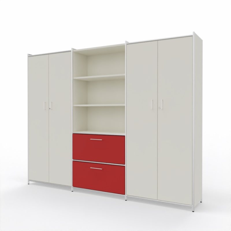 bueroschrank-2-tueren-2schubfaecher-5oh-weiss-weiss-rot
