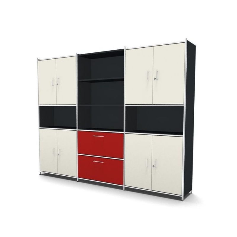 bueroschrank-4-tueren-2-schubladen-anthrazit-weiss-rot