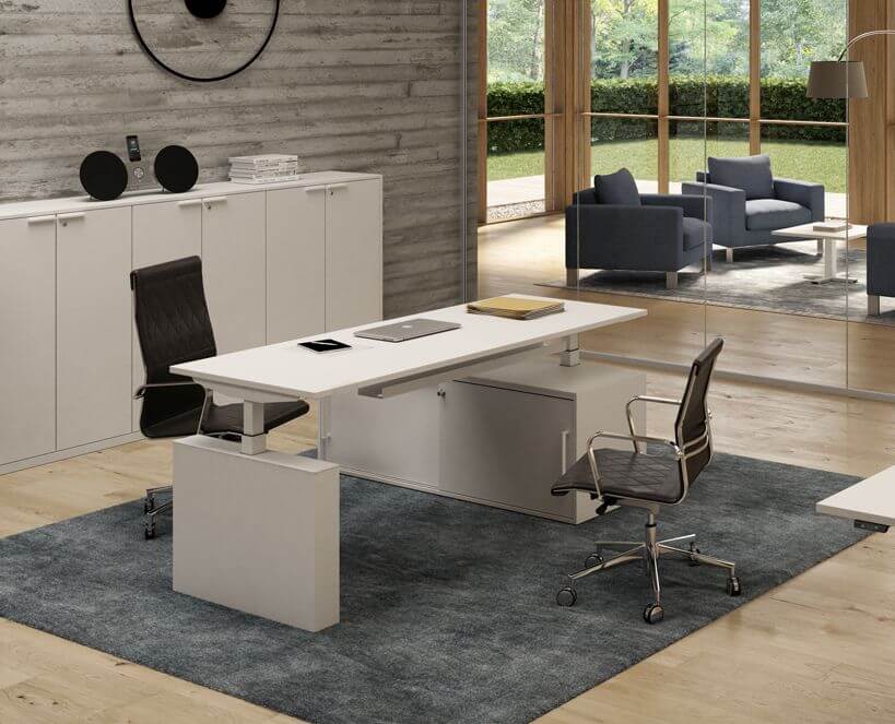 Schreibtisch mit Sideboard höhenverstellbar | Büromöbel