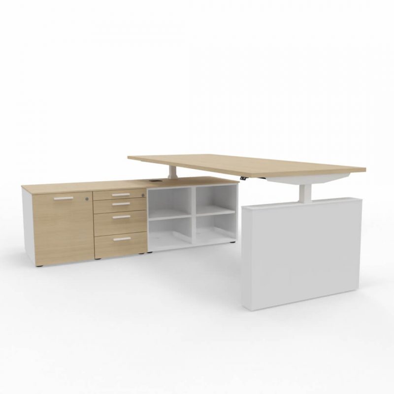 Schreibtisch mit Sideboard elektrisch hoehenverstellbar