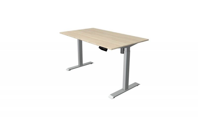 Schreibtisch-elektrisch-hoehenverstellbar-Updown-1-Tischplatte-ahorn-Gestell-silber