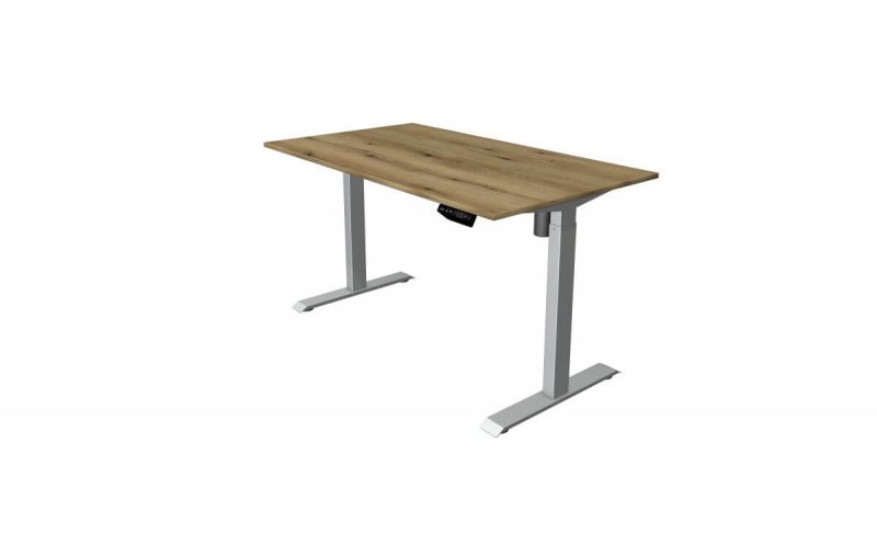 Schreibtisch-elektrisch-hoehenverstellbar-Updown-1-Tischplatte-eiche-Gestell-silber