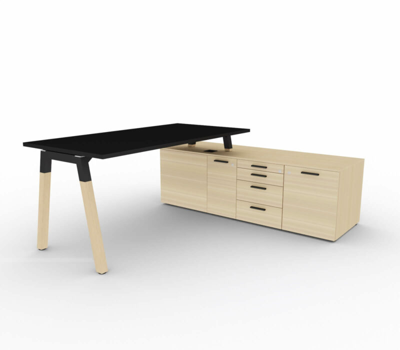 Chefschreibtisch-mit-Sideboard-Polare-Tischplatte-schwarz-Sideboard-A