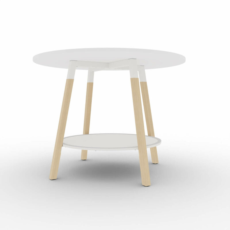 Hochtisch-rund-Holzbeine-Tischplatte-weiss