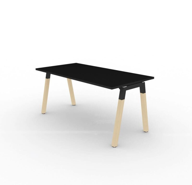 Schreibtisch-mit-Holzbeinen-Polare-Tischplatte-Schwarz