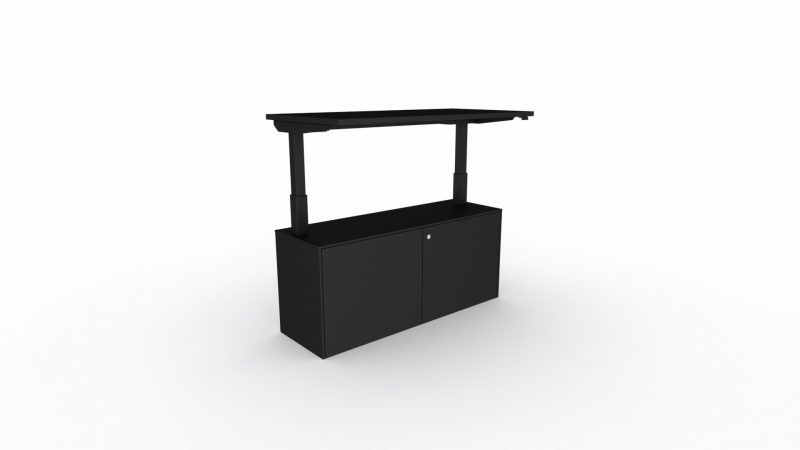 Schreibtisch-mit-Unterschrank-elektrisch-höhenverstellbar-schwarz
