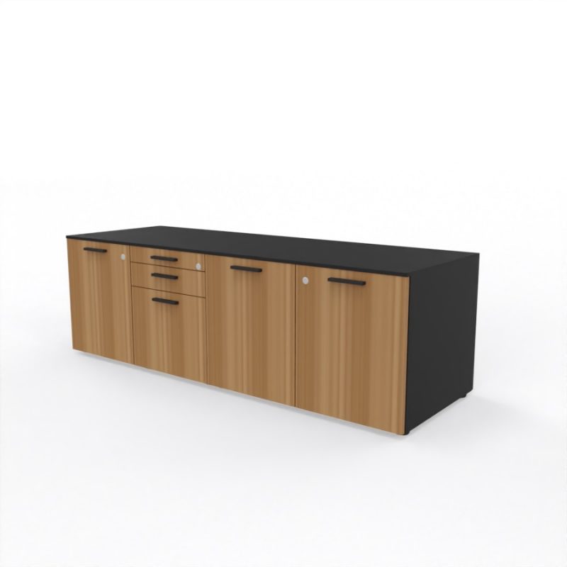 sideboard-3-schubladen-3-tueren-front-canalettonussbaum-top+korpus-schwarz-links
