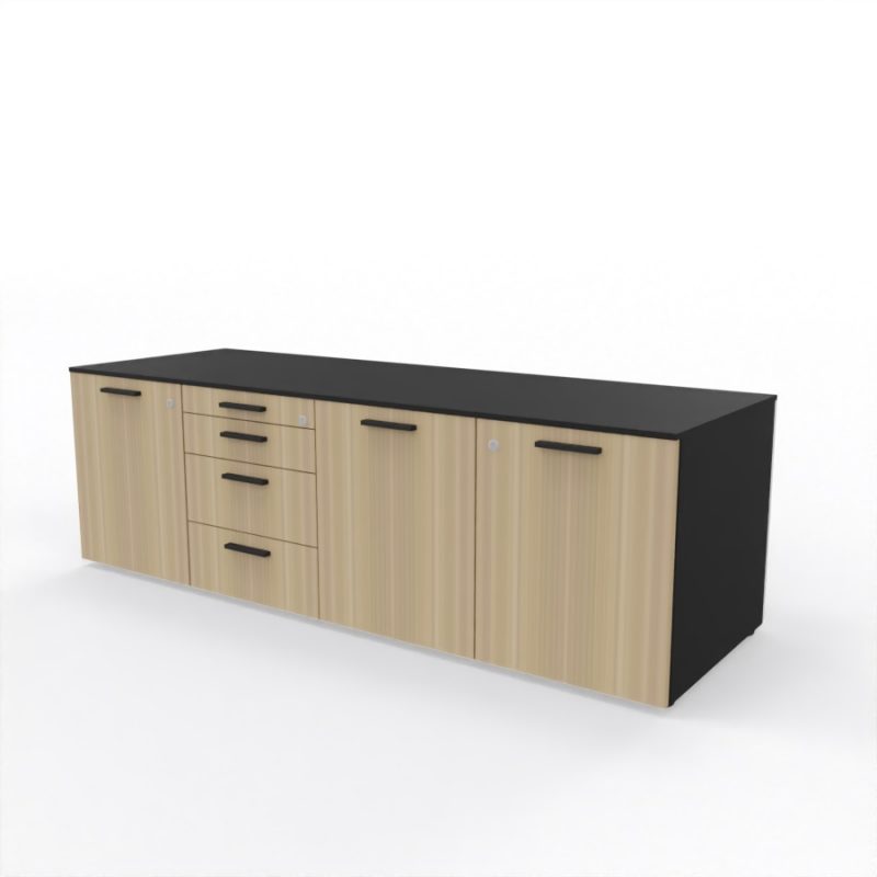 sideboard-4-schubladen-3-tueren-top+korpus-schwarz-front-eiche-natur-links