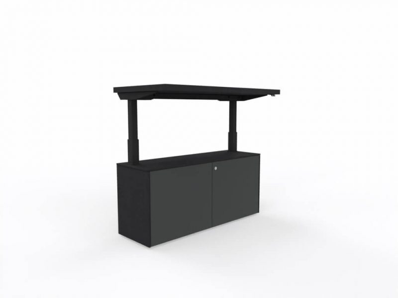 Höhenverstellbarer-Tisch-mit-Sideboard-Eiche-schwarz-Front-lackiert-titan