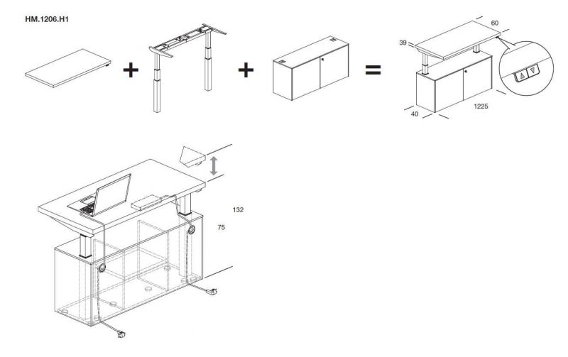 Höhenverstellbarer-Tisch-mit-Sideboard-Komponenten