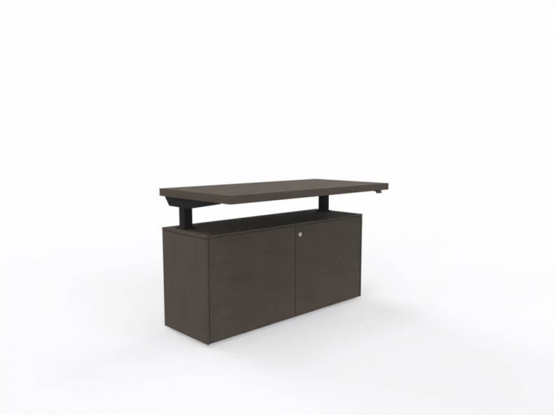 Höhenverstellbarer-Tisch-mit-Sideboard-dunkelgraue-Eiche