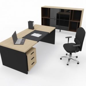 Schreibtisch Sile mit Wangengestell und ausziebarer Schreibtischunterlage