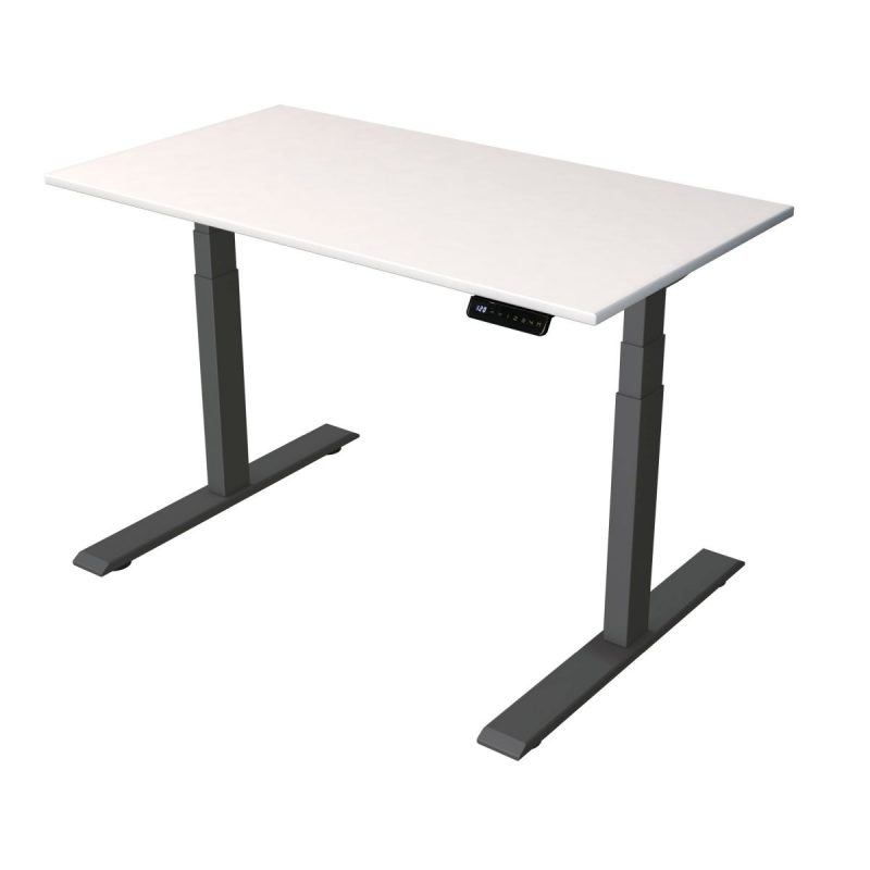 Schreibtisch-elektrisch-höhenverstellbar-Tischplatte-weiss-Gestell-Anthrazit