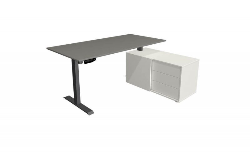 Schreibtisch-mit-Sideboard-UpDown-elektrisch-hoehenverstellbar-Tischplatte-grafit-Gestell-anthrazit