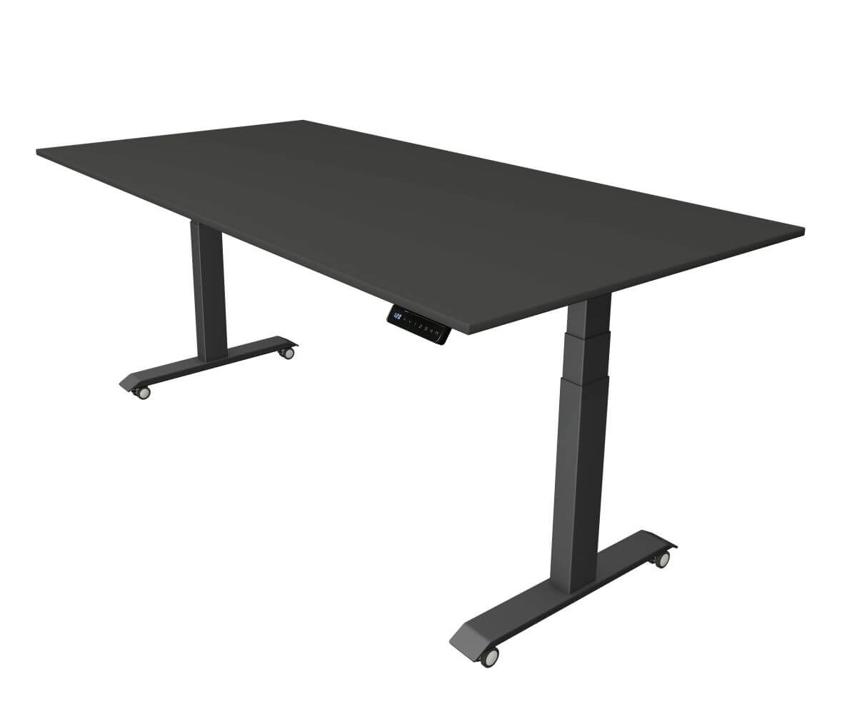 Schreibtisch elektrisch hoehenverstellbar auf Rollen-Tischplatte-Anthrazit-Gestell-Anthrazit