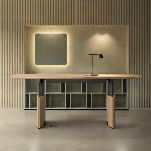 Konferenztisch Eleva, elektrisch höhenverstellbar, bootsförmig