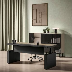 Sile_e Chefschreibtisch elektrisch höhenverstellbar mit kunstledereinsatz